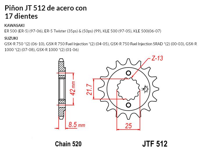 PION JT 512 de acero con 17 dientes